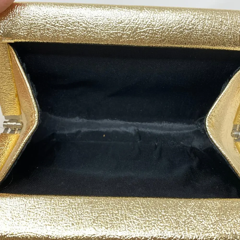 Vintage Gold Metallic Envelope Clutch Evening Bag Cocktail Wedding Formal Purse